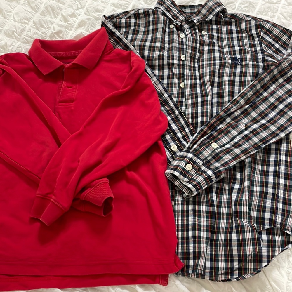 Boys chaps Ralph Lauren plaid button Oxford & red long sleeve knit kite strings